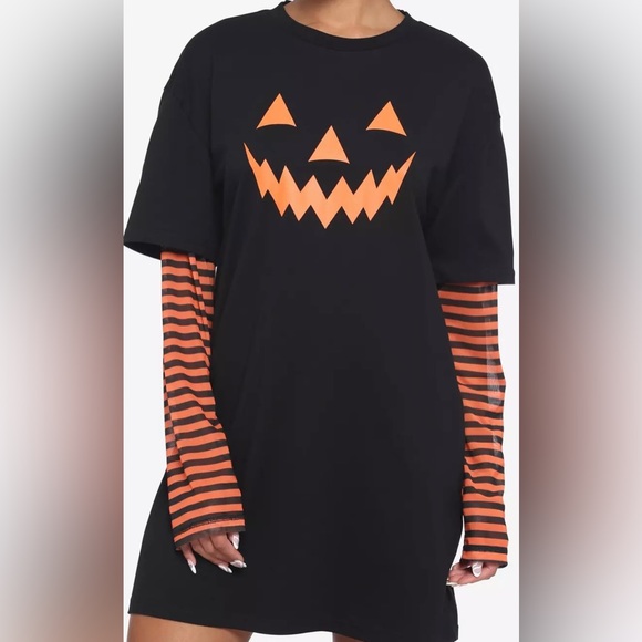 Hot Topic Dresses & Skirts - Orange & Black Stripe Pumpkin Twofer Dress NWT